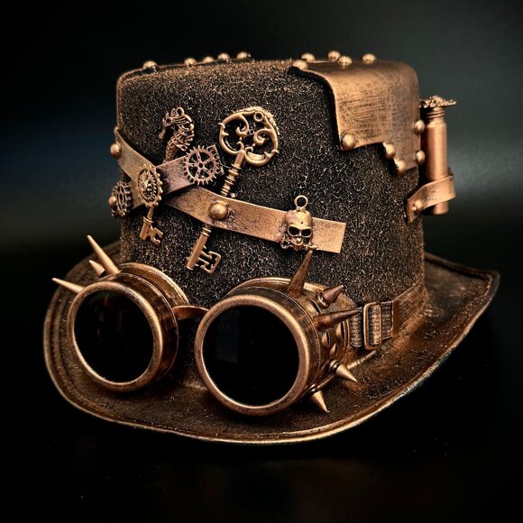 Steampunk Top Hat Metallic Scientist Time Traveler Halloween Costume Cosplay Hat - Picture 1 of 6